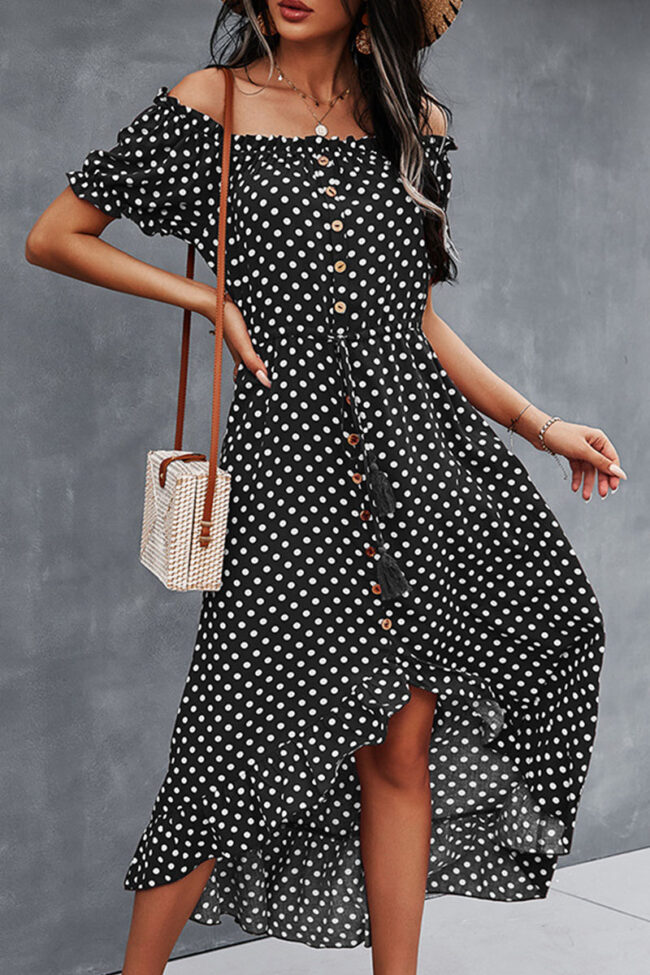 Street Dot Split Joint Off the Shoulder Irregular Dresses