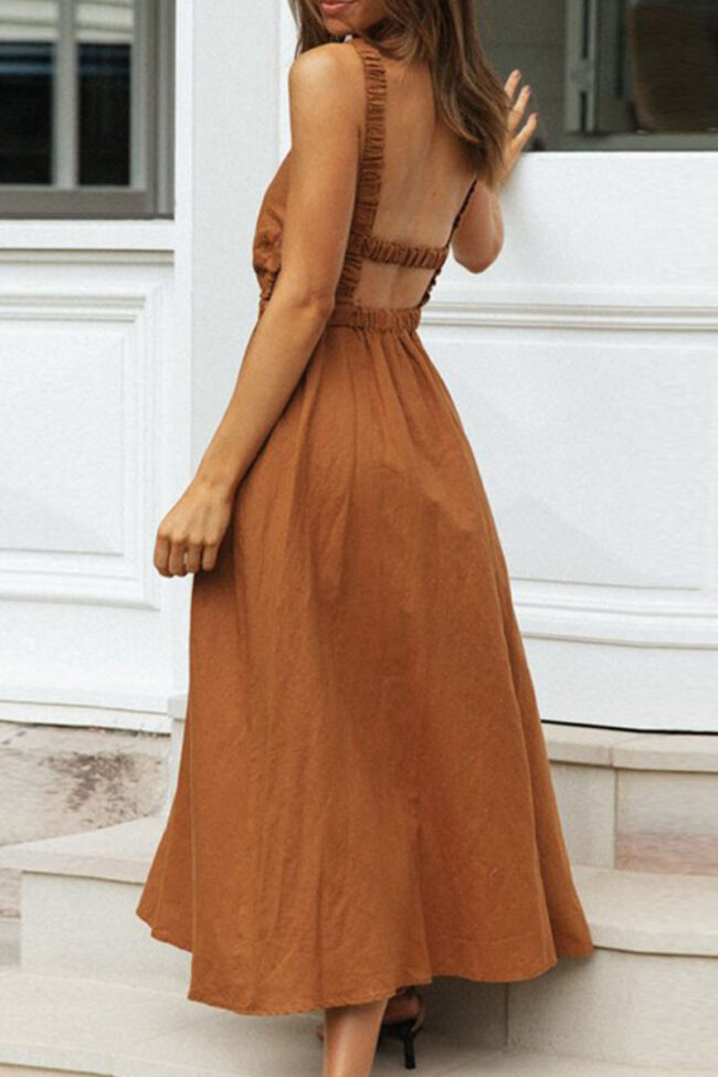 Fashion Casual Solid Backless O Neck A Line Dresses