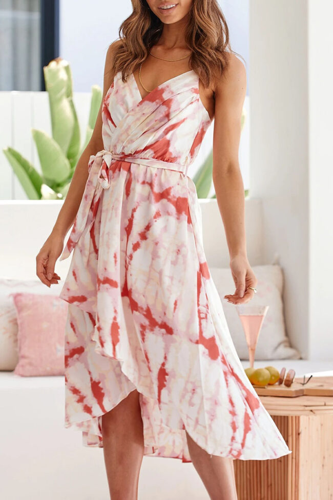 Fashion Sweet Print Frenulum V Neck Irregular Dresses