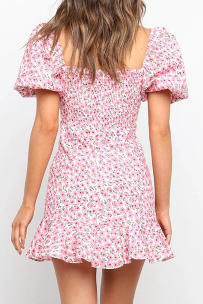 Fashion Sweet Print Split Joint Square Collar A Line Dresses