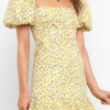 Fashion Sweet Print Split Joint Square Collar A Line Dresses