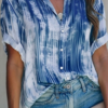 Casual Tie Dye Buckle Shirt Collar Tops