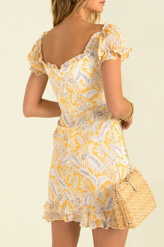 Fashion Street Print Draw String Square Collar A Line Dresses