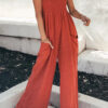 Fashion Casual Solid Split Joint Spaghetti Strap Loose Jumpsuits