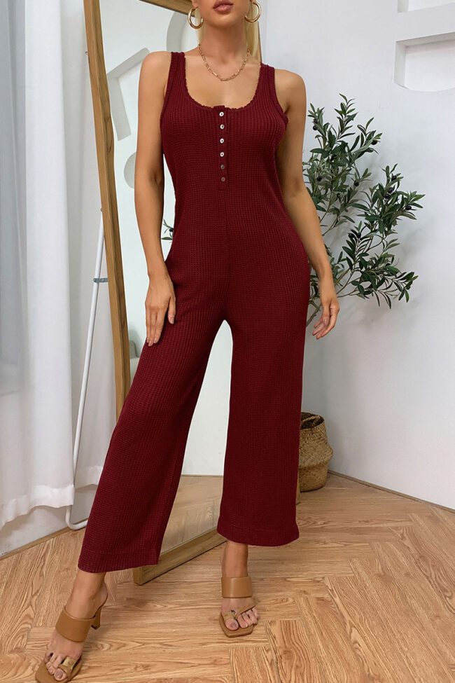 Fashion Casual Solid Split Joint U Neck Loose Jumpsuits