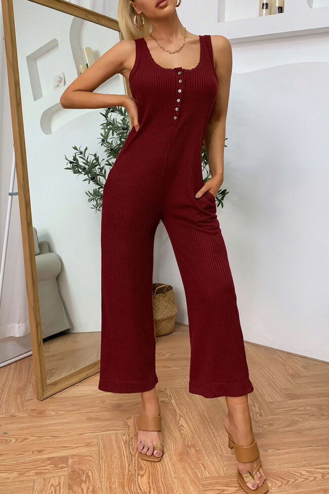 Fashion Casual Solid Split Joint U Neck Loose Jumpsuits