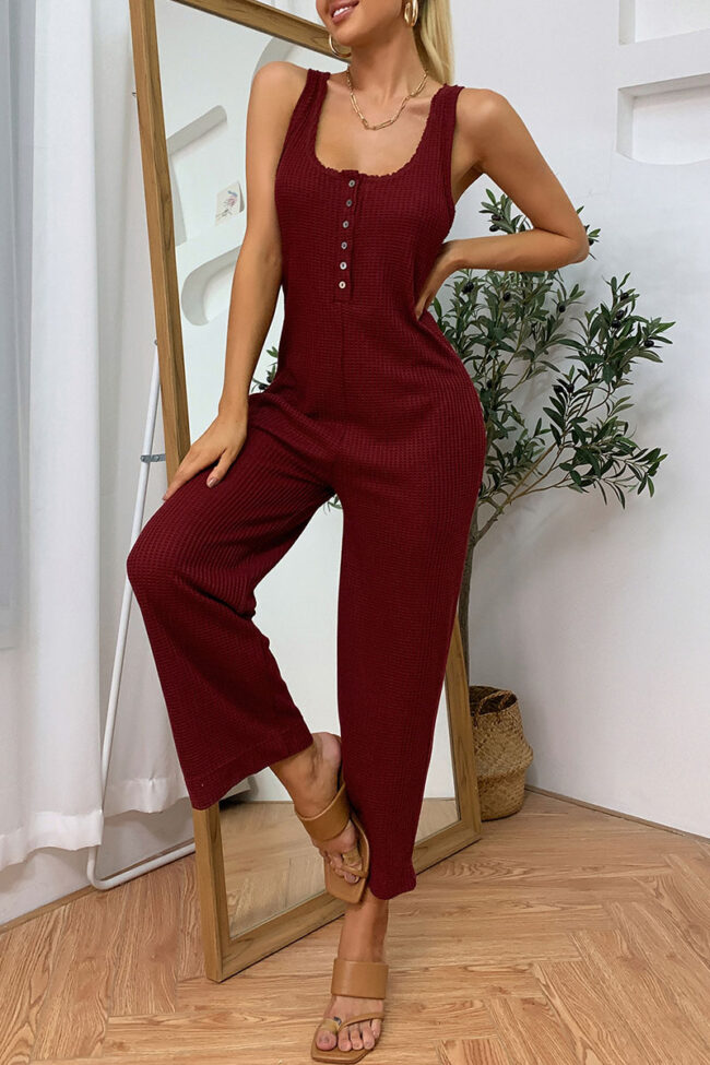 Fashion Casual Solid Split Joint U Neck Loose Jumpsuits