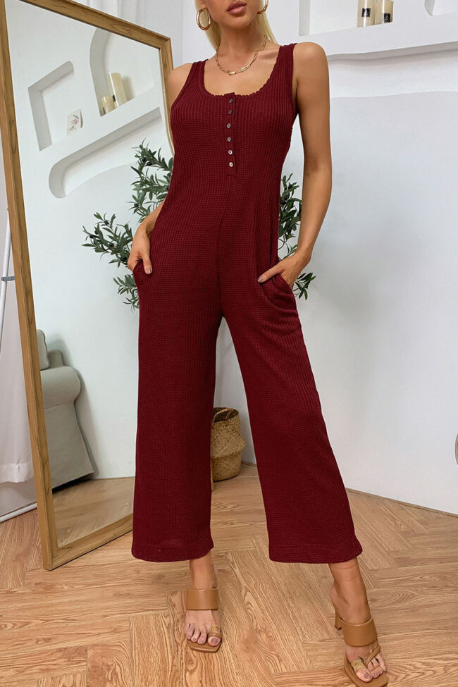 Fashion Casual Solid Split Joint U Neck Loose Jumpsuits