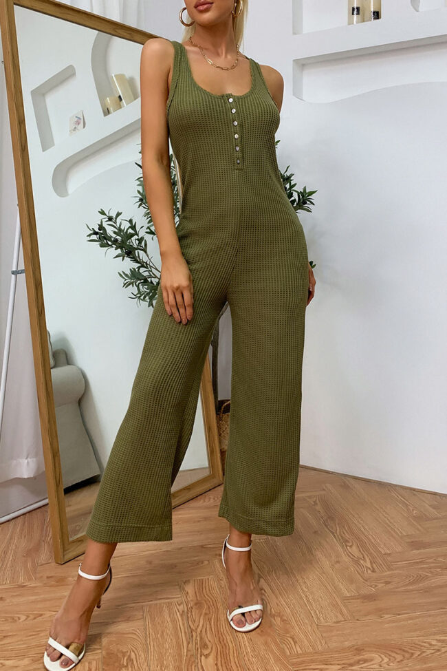 Fashion Casual Solid Split Joint U Neck Loose Jumpsuits