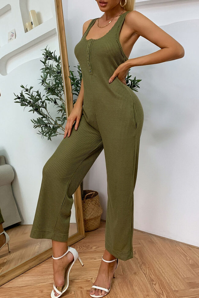 Fashion Casual Solid Split Joint U Neck Loose Jumpsuits