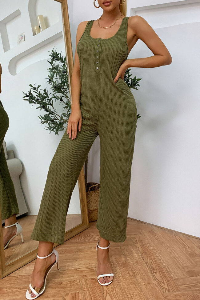 Fashion Casual Solid Split Joint U Neck Loose Jumpsuits