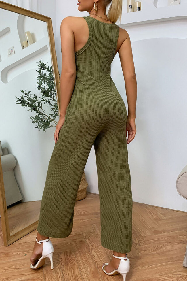 Fashion Casual Solid Split Joint U Neck Loose Jumpsuits