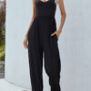 Fashion Street Solid Split Joint V Neck Loose Jumpsuits