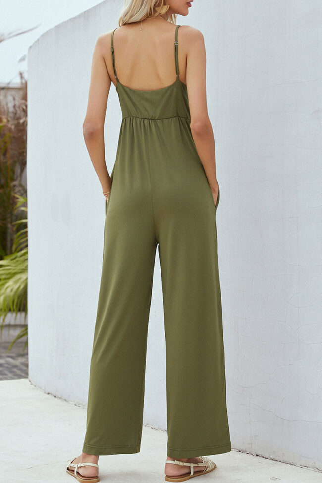 Fashion Street Solid Split Joint V Neck Loose Jumpsuits