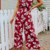 Fashion Casual Print Split Joint V Neck Loose Jumpsuits