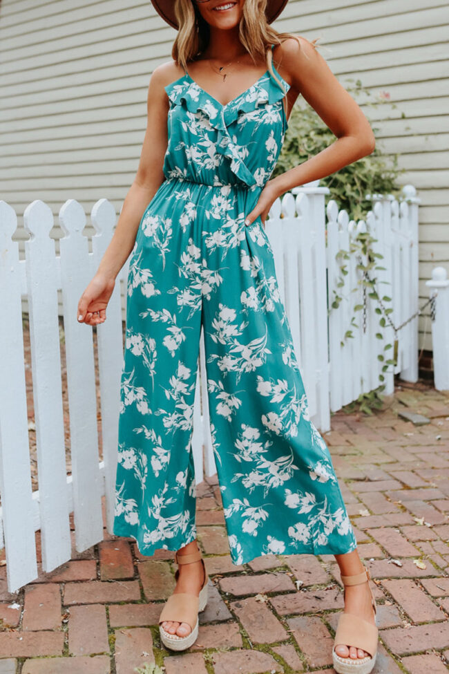 Fashion Casual Print Split Joint V Neck Loose Jumpsuits