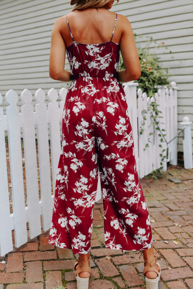 Fashion Casual Print Split Joint V Neck Loose Jumpsuits