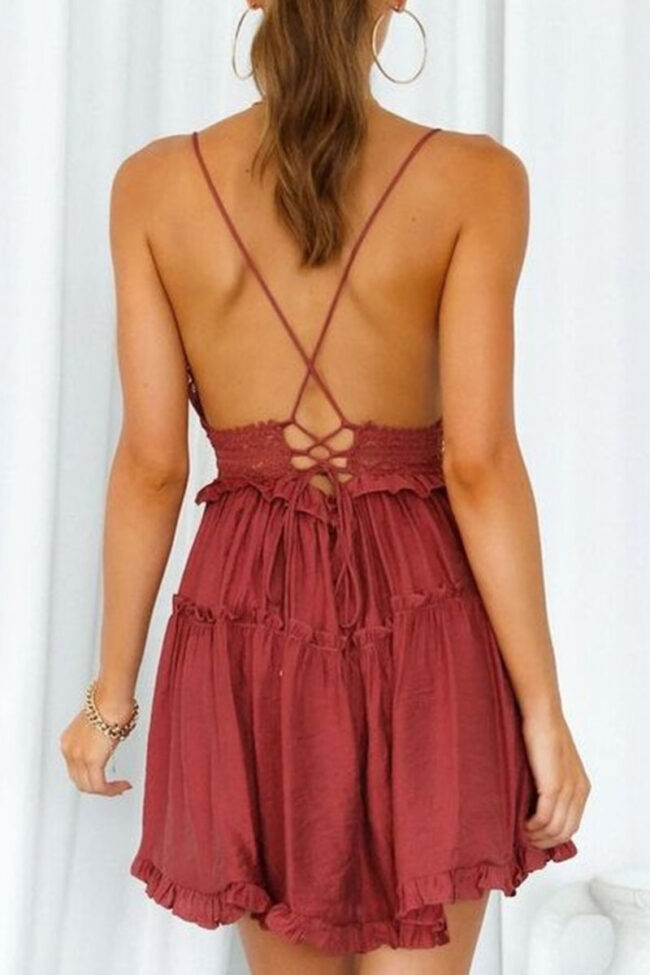 Fashion Street Solid Backless V Neck A Line Dresses