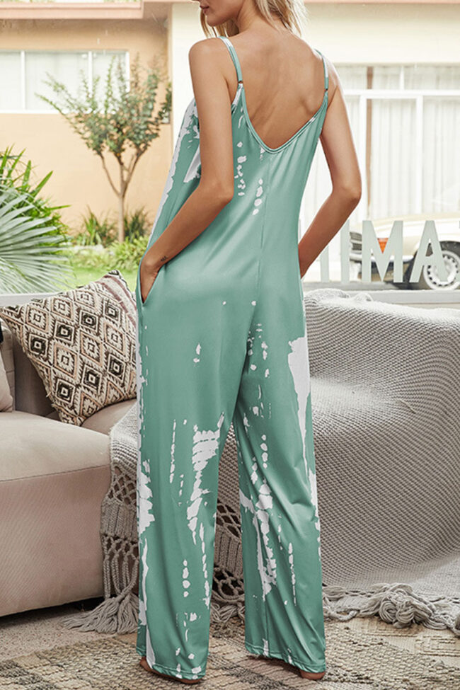 Fashion Casual Print O Neck Loose Jumpsuits