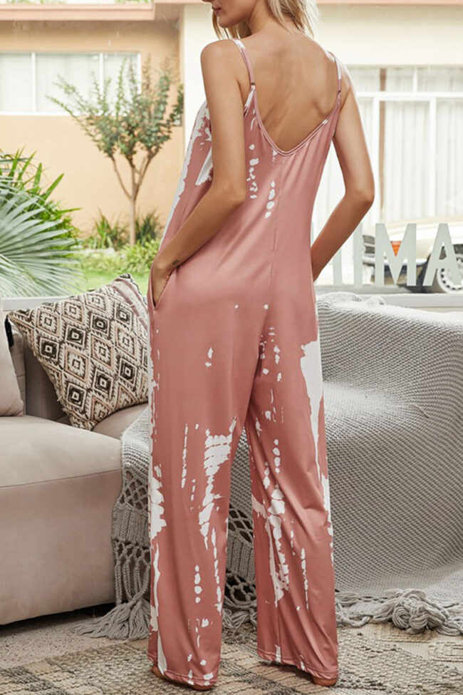 Fashion Casual Print O Neck Loose Jumpsuits