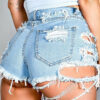 Fashion Street Solid Ripped High Waist Straight Denim Shorts