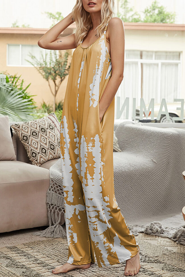 Fashion Casual Print O Neck Loose Jumpsuits