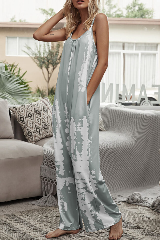 Fashion Casual Print O Neck Loose Jumpsuits