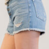 Fashion Street Solid Ripped High Waist Straight Denim Shorts