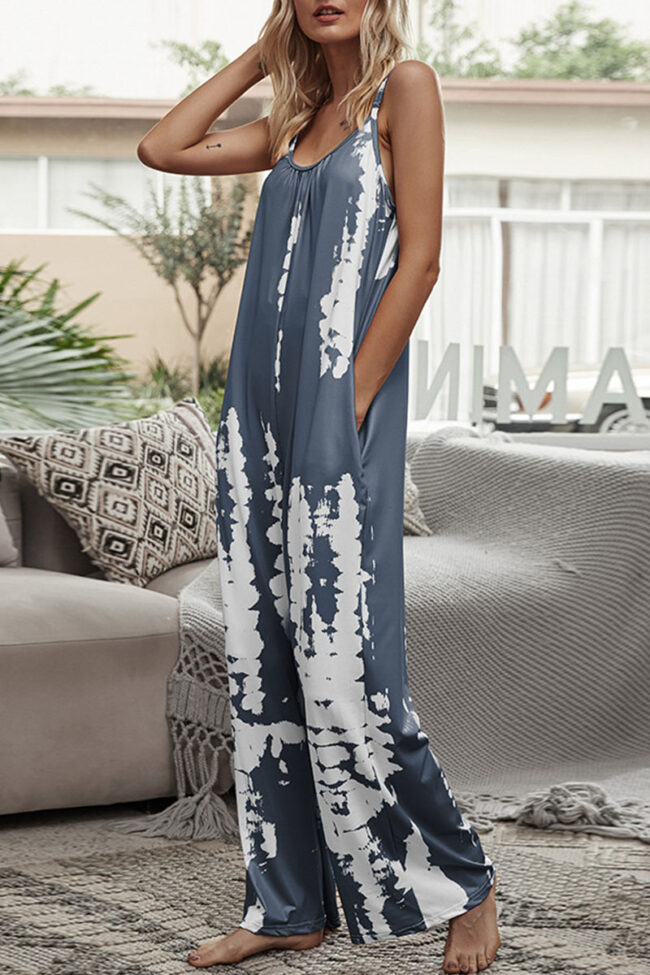 Fashion Casual Print O Neck Loose Jumpsuits