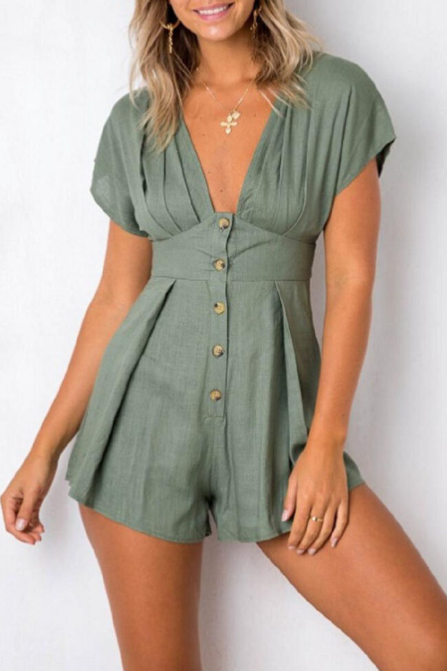 Fashion Casual Solid Split Joint V Neck Loose Jumpsuits