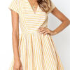 Fashion Elegant Striped Split Joint V Neck A Line Dresses