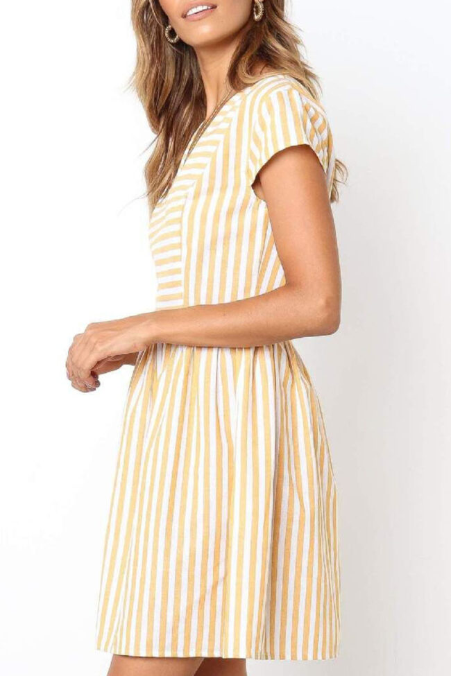 Fashion Elegant Striped Split Joint V Neck A Line Dresses