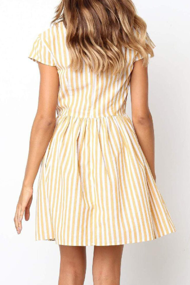 Fashion Elegant Striped Split Joint V Neck A Line Dresses