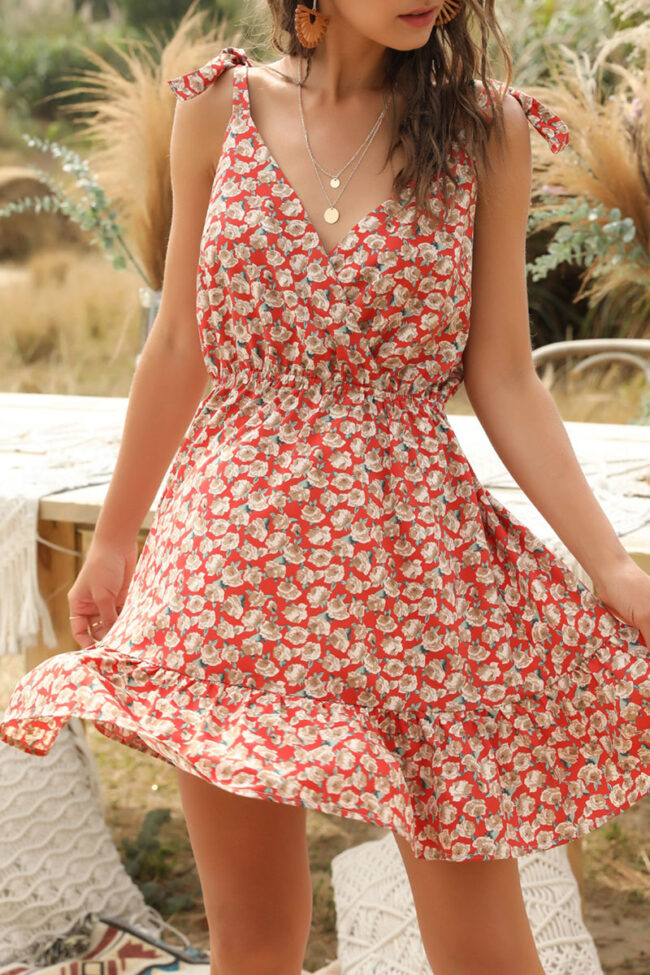 Fashion Casual Print Split Joint V Neck A Line Dresses