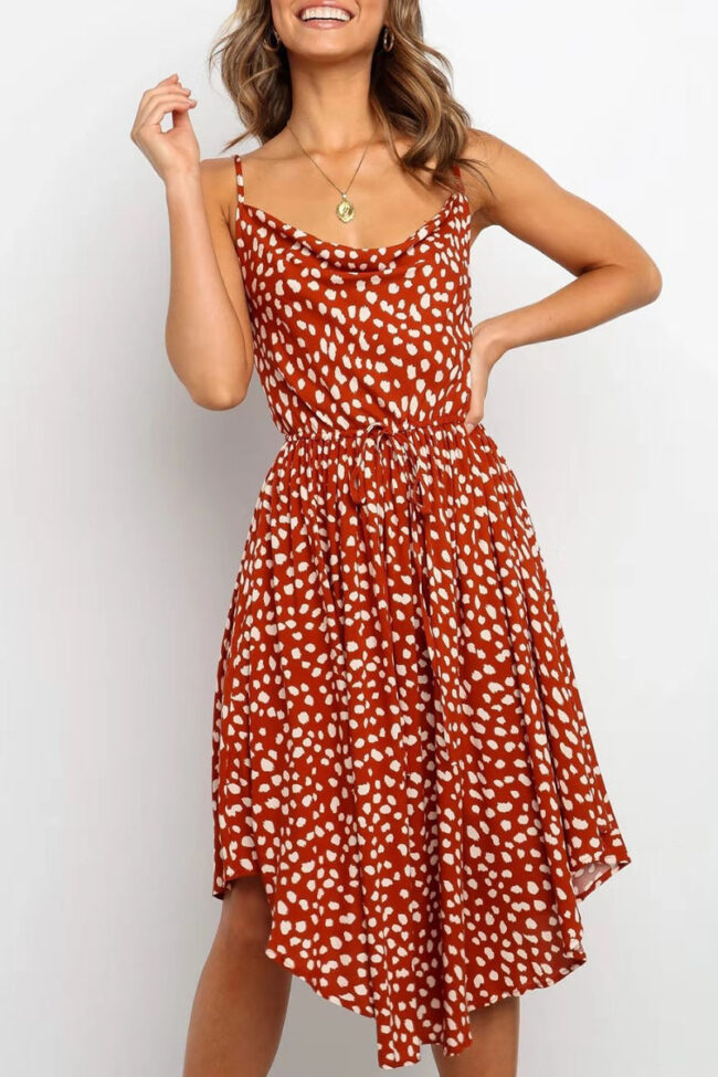 Street Print Split Joint Spaghetti Strap Irregular Dresses