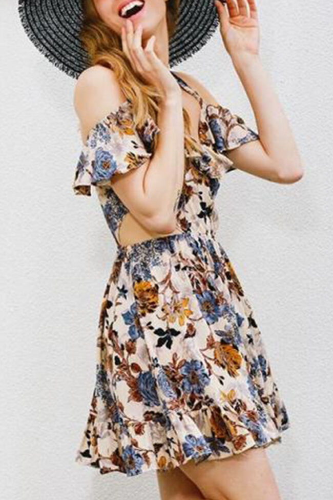 Fashion Street Print Split Joint V Neck A Line Dresses