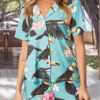 Sexy Print Split Joint Turndown Collar Short Sleeve Two Pieces