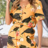 Sexy Print Split Joint Turndown Collar Short Sleeve Two Pieces