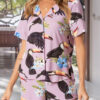 Sexy Print Split Joint Turndown Collar Short Sleeve Two Pieces