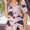 Sexy Print Split Joint Turndown Collar Short Sleeve Two Pieces