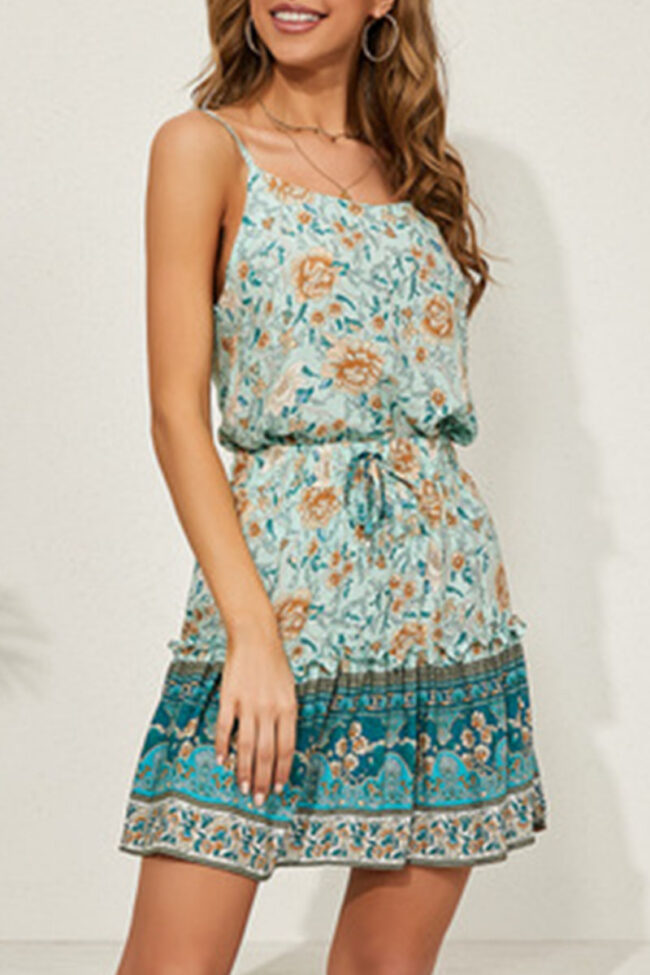 Casual Print Split Joint Spaghetti Strap Sleeveless Two Pieces