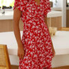 Fashion Sweet Print Split Joint V Neck A Line Dresses