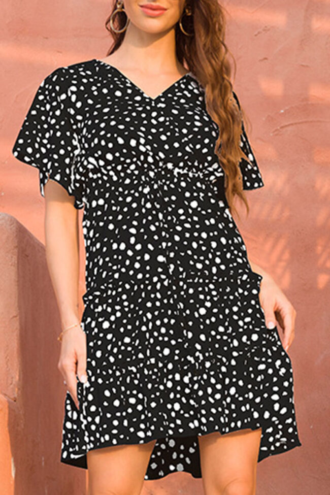 Fashion Casual Print Split Joint V Neck A Line Dresses