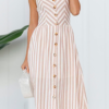 Casual Striped Patchwork Solid Pocket Buckle Waist Skirt Dresses