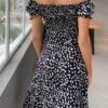 Fashion Street Leopard Slit Off the Shoulder A Line Dresses