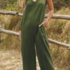 Fashion Casual Solid Frenulum V Neck Loose Jumpsuits