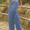 Fashion Casual Solid Frenulum V Neck Loose Jumpsuits