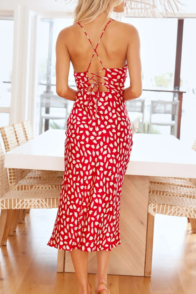 Fashion Sexy Print Slit Spaghetti Strap Pencil Skirt Dresses