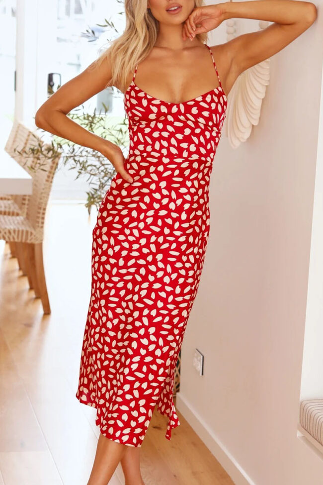 Fashion Sexy Print Slit Spaghetti Strap Pencil Skirt Dresses