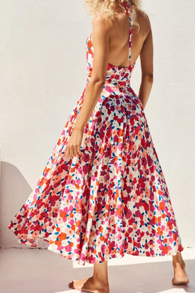 Fashion Street Print Split Joint O Neck A Line Dresses